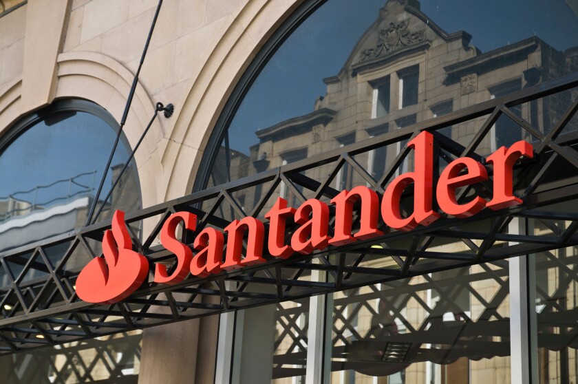 dh HARROGATE NORTH YORKSHIRE Santander UK bank sign Abbey building Society logo