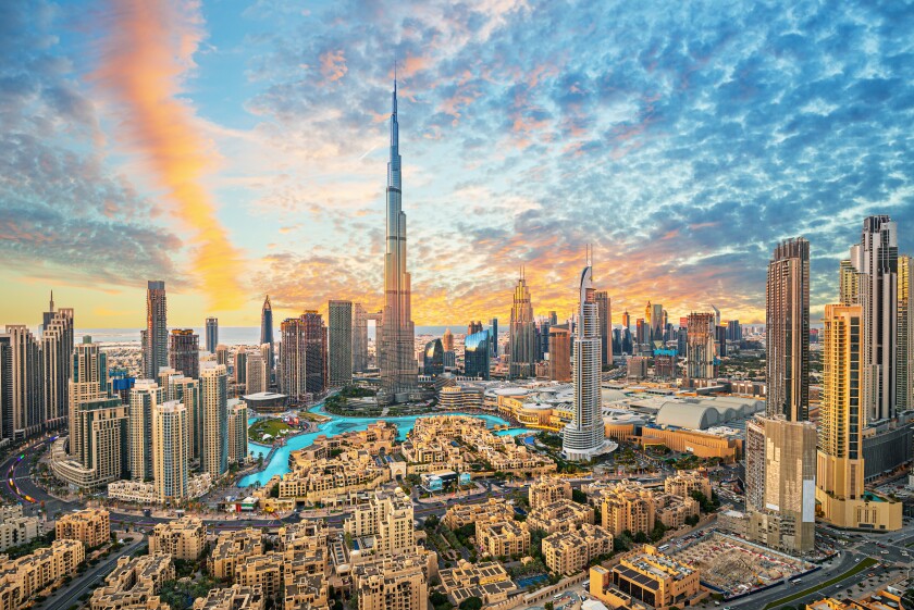 Dubai downtown, amazing city center skyline with luxury skyscrap