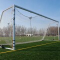 Wheeled mobile goalposts and net on a soccer pitch in Toronto Ontario Canada
