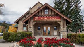 CIBC Banking Centre building, Connaught Drive, Jasper, Alberta, Canada.
