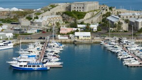Royal Navy Dockyard Marina, Bermuda,  view from a cruise ship docked at King's Wharf