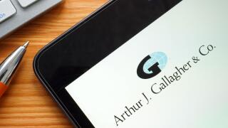 KYIV, UKRAINE - January 27, 2022. Arthur Gallagher and Co AJG logo global insurance brokerage firm.