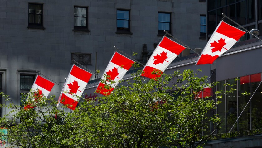 Canadian flags in Vancouver, Canada