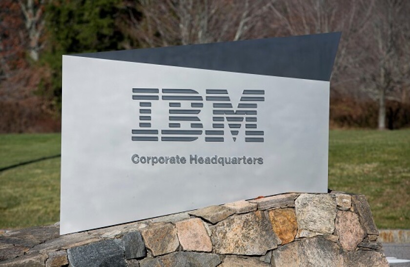 A logo sign outside of the headquarters of IBM in Armonk, New York on November 21, 2015.