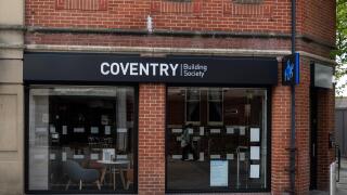 Swindon, United Kingdom - May 04 2019:   The entrance to Coventry Building Society branch on Regent Street