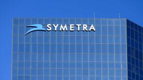 Bellevue, WA, USA - September 08, 2022;Symetra sign and logo high rise glass building