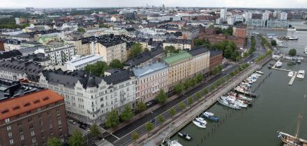 Aerial view of Helsinki cityscape capital of Finland. Kruununhaka and port of Helsinki area
