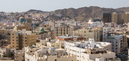 Typical arabic architecture in Mecca city. Outskirts of Mecca city. Poverty and social issue in Saudi Arabia.