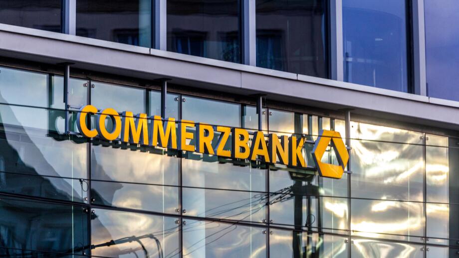 Commerzbank logo on glass facade, Dresden, Germany