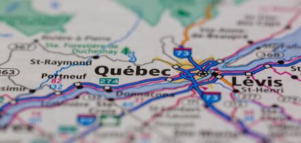Quebec Quebec Canada shown on a road map or Geography map