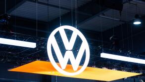 VW volkswagen logo on the car show, Prague, Czechia, February 2020