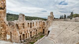 Remains of Odeon of Herodes Atticus  near the Acropolis of Athens.