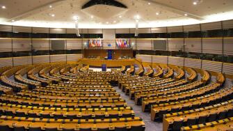 The European Parliament Room (debating chamber) in Brussels.