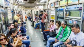 Buenos Aires Argentina,Subte subway train,inside,passenger passengers rider riders,man men male,woman female women,sitting,standing,smartphone cell ph