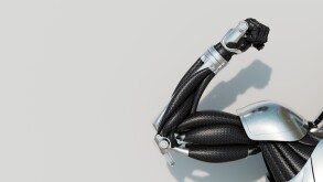 robot hand flexing on white background