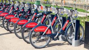 Santander Hire Bikes docking Station , Near to The London Aquatics Centre, Stratford, London, England, United Kingdom.