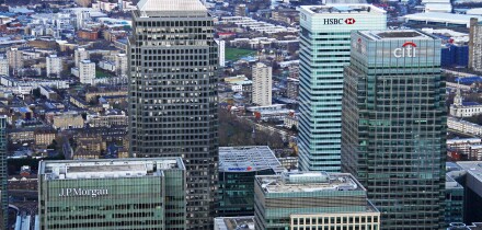 aerial view of Canary Wharf, East London E14
