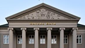 Copenhagen, Denmark - Jul 16, 2023: View of Danske Bank's headquarters in Kongens Nytorv in Copenhagen. Danske Bank's is the largest bank in Denmark.