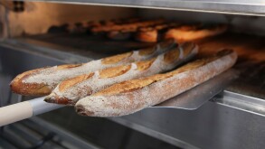 Freshly baked bread in an electric oven