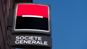 Paris, France: Branch of the French bank Societe Generale at evening