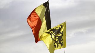 Kluisbergen, Belgium. 31st Mar, 2024. The Belgian and Flemish flag pictured at the Paterberg during the men's race of the 'Ronde van Vlaanderen/ Tour des Flandres/ Tour of Flanders' one day cycling event, 270,8km from Antwerp to Oudenaarde, Sunday 31 Marc