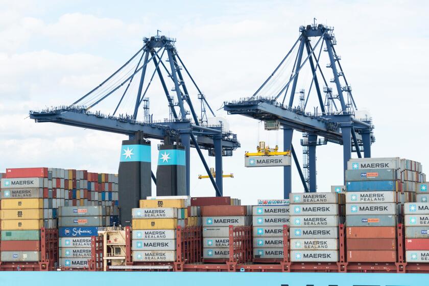 Maersk Line container ship at Container Port of Felixstowe, Essex, England, United Kingdom