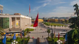Albania, Tirana, Skanderbeg Square and Opera Building