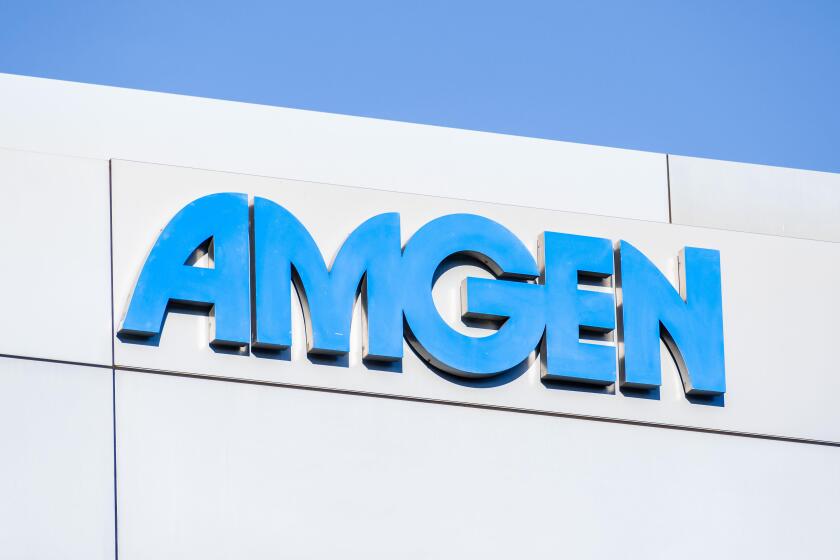 Sep 21, 2020 South San Francisco / CA / USA - Amgen sign at their headquarters in Silicon Valley; Amgen Inc. is an American multinational biopharmaceu