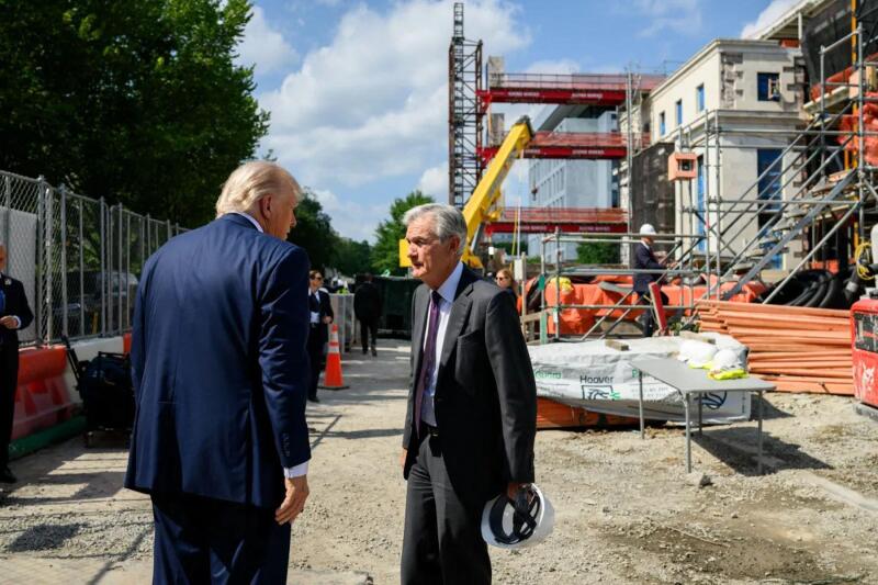 President Donald J. Trump tours the Federal Reserve headquarters with Fed Chair Jerome Powell in Washington, D.C. on July 24, 2025, to inspect renovation progress and discuss monetary policy. Image courtesy of the White House.
