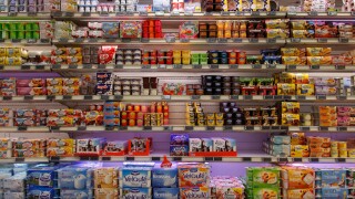 yogurt shelf in a supermarket