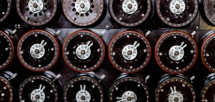 Indicator dials from the famous 'Bombe' machine at Bletchley Park used for deciphering German encrypted 'Enigma' messages.

January 2017