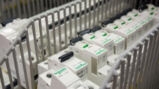 Voronezh, Russia - June 20, 2016:  Schneider Electric switches on the shelf in a department store electrical