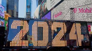 NEW YORK, NY, USA - DECEMBER 20, 2023: Official Times Square New Year 2024 Numerals at Times Square.