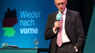 Potsdam, Germany. 18th Feb, 2025. Friedrich Merz, chairman of Germany's Christian Democratic Union (CDU), attends an election campaign in Potsdam, Germany, Feb. 18, 2025. Credit: Du Zheyu/Xinhua/Alamy Live News