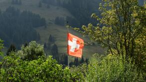 Swiss flag in Gruyere region, Switzerland
