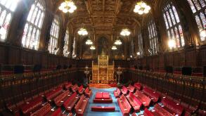 The House of Lord's Chamber Palace of Westminster in London before the State Opening of Parliament, Tuesday May 11, 2021. (Chris Jackson/Pool via AP)