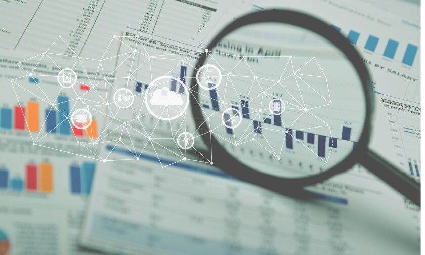 Magnifying glass and business growth graph ,business