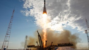 Soyuz TMA-05M rocket launches from the Baikonur Cosmodrome in Kazakhstan carrying Expedition 32 to International Space station