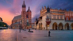 Krakow. Image of old town Krakow, Poland during sunrise.