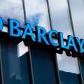 Barclays blue sign on a bank window in Newcastle.