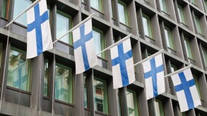 Finnish flags, Helsinki, Finland. Image shot 2011. Exact date unknown.