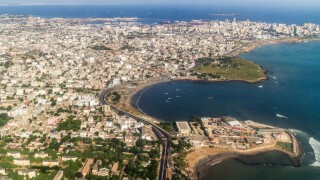 Aerial view of the city of Dakar, Senegal, by the coast of the Atlantic city