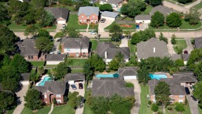 Aerial view of suburban housing near Houston Texas. Image shot 04/2008. Exact date unknown.