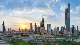 Kuwait City, modern city skyline and central business district, elevated view