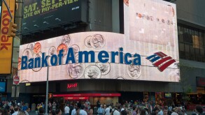 Bank of America building advertisement on Time Square, Manhattan, New York City, USA