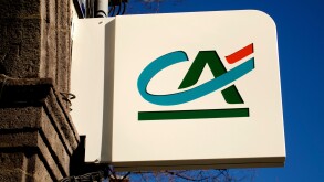 Credit Agricole bank sign, France
