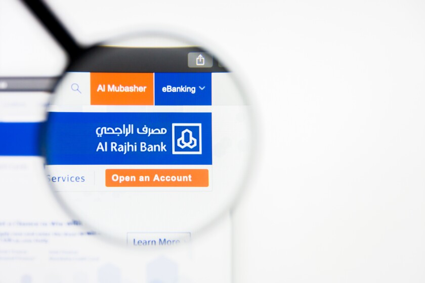 Los Angeles, California, USA - 5 April 2019: Illustrative Editorial of Al Rajhi Bank website homepage. Al Rajhi Bank logo visible on display screen.