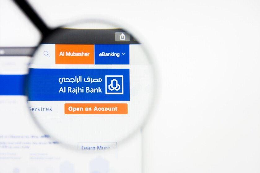 Los Angeles, California, USA - 5 April 2019: Illustrative Editorial of Al Rajhi Bank website homepage. Al Rajhi Bank logo visible on display screen.