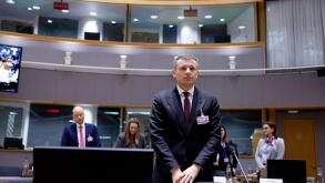 Ukraine's Finance Minister of Ukraine Serhiy Marchenko attends a round table meeting of EU finance ministers at the European Council building in Brussels, Tuesday, Jan. 21, 2025. (AP Photo/Omar Havana)