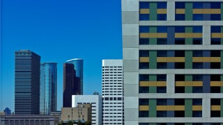 USA,Texas,Houston,view of commercial buildings in downtown Houston